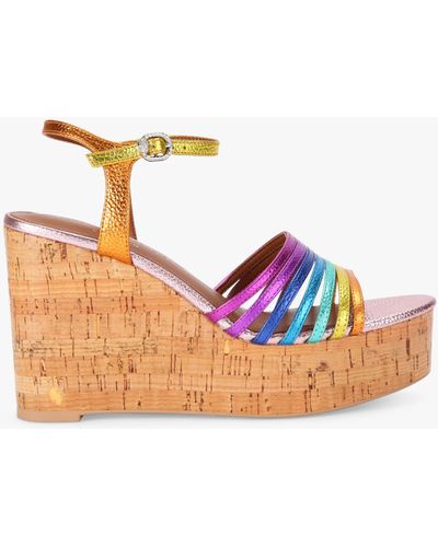 Kurt Geiger Pierra Leather Cork Wedge Heel Sandals - Pink