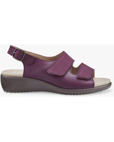 Hotter Easy Ii Nubuck And Leather Low Wedge Sandals - Purple
