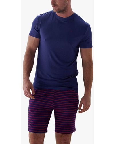 British Boxers Bamboo Striped Pyjama Shorts - Blue