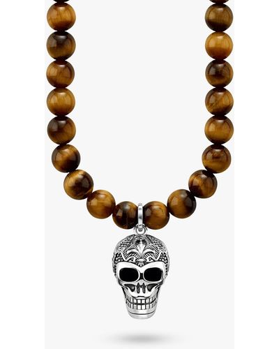 Thomas Sabo Skull Tiger's Eye Beaded Necklace - White