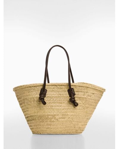 Mango Sabina Large Woven Palm Leaf Basket Bag - Natural
