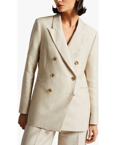 Ted Baker Darlon Cotton Linen Blend Double Breasted Jacket - White
