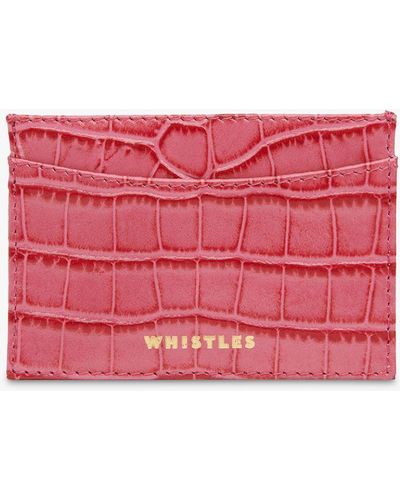 Whistles Shiny Croc Leather Card Holder - Red