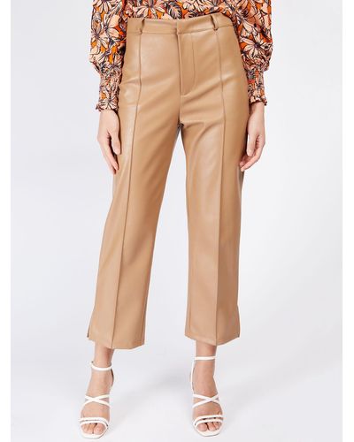 Little Mistress Leather Look Wide Leg Cropped Trousers - Natural