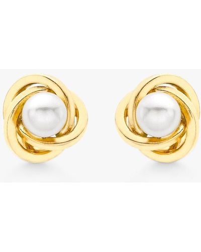 Ib&b 9ct Gold Cultured Pearl Knot Stud Earrings - Metallic
