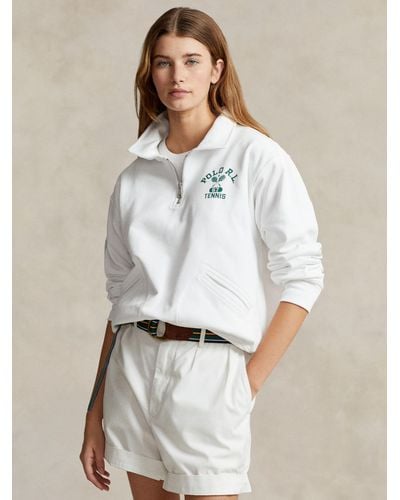 Ralph Lauren Polo Wimbledon Half Zip Fleece Sweatshirt - White