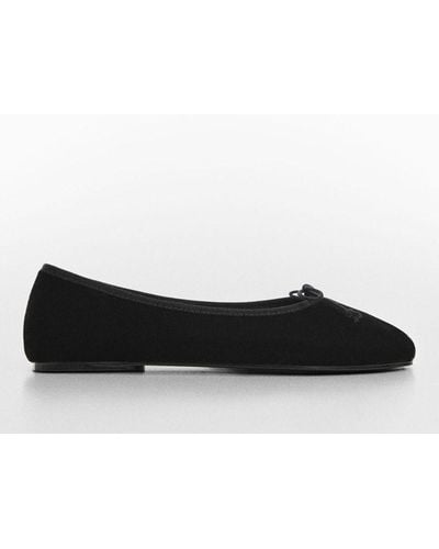 Mango Roll Velvet Ballerina Court Shoes - Black