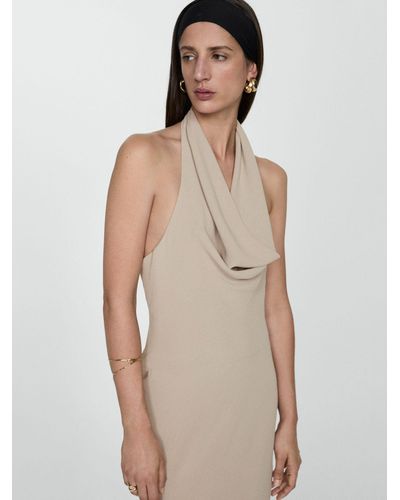 Mango Azores Cowl Neck Midi Dress - Natural