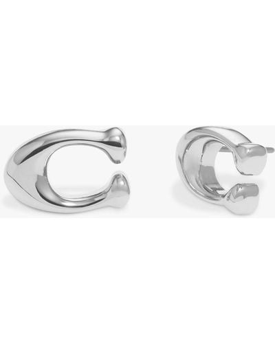 COACH Signature Sculpted C Stud Earrings - White