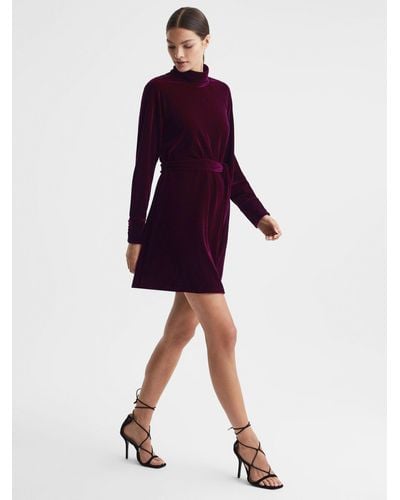 Reiss Essie High Neck Velvet Mini Dress - Purple