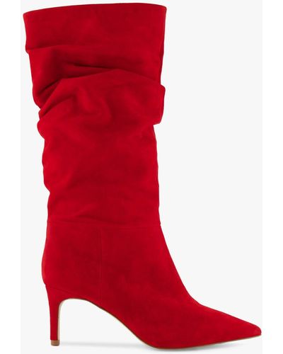 Dune Suede Slouch Point Long Boots - Red