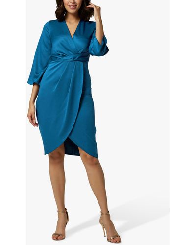 Closet Pleated Wrap Midi Dress - Blue
