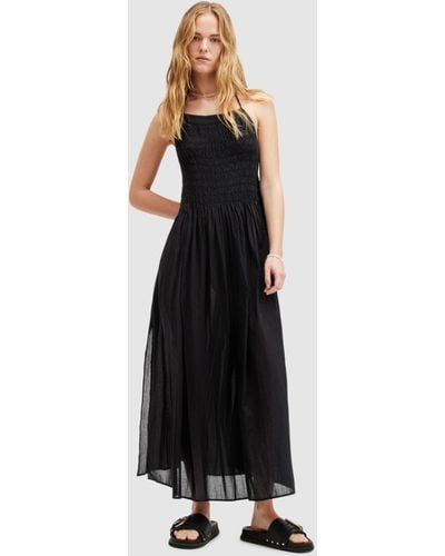 AllSaints Iris Shirred Cotton Halterneck Sun Dress - Black