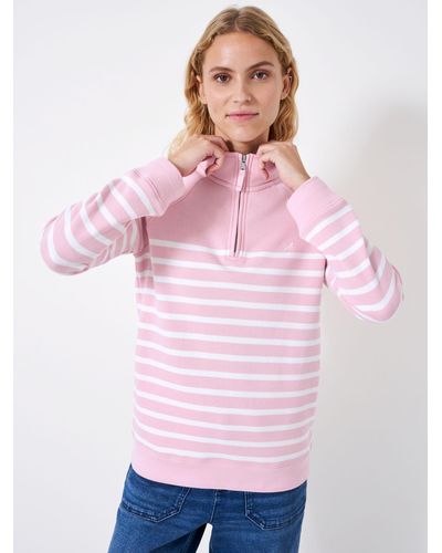 Crew Half Zip Striped Sweatshirt - Pink