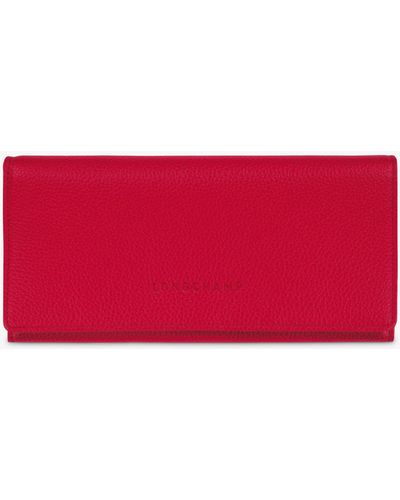 Longchamp Le Foulonné Continental Leather Wallet - Red