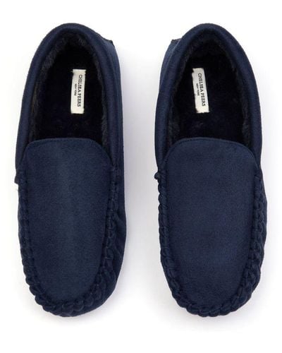 Chelsea Peers Suedette Moccasin Slippers - Blue