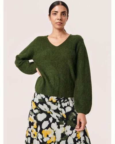 Soaked In Luxury Tuesday Long Sleeve V-neck Wool Jumper - Green