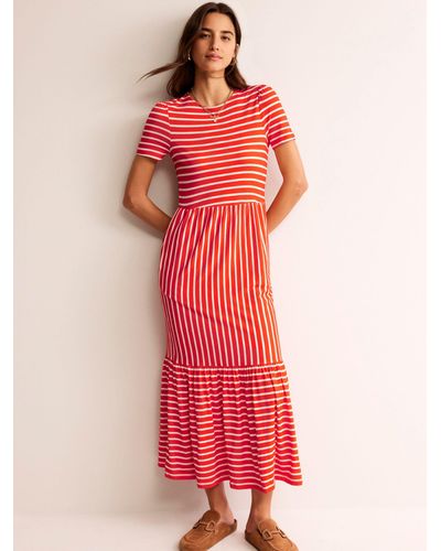 Boden Emma Striped Tiered Jersey Midi Dress