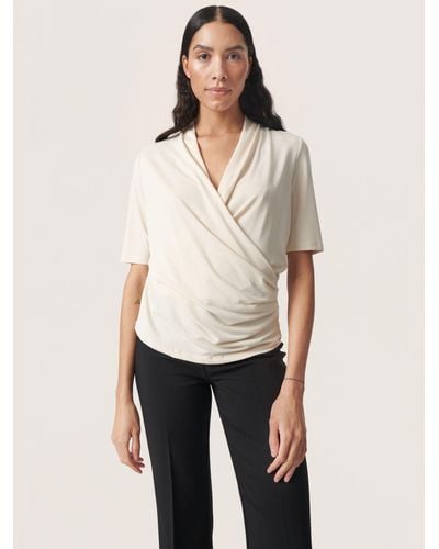 Soaked In Luxury Columbine Short Sleeve Wrap Blouse - Natural