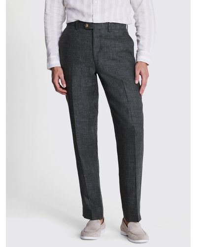 Moss Regular Fit Linen Suit Trousers - Grey