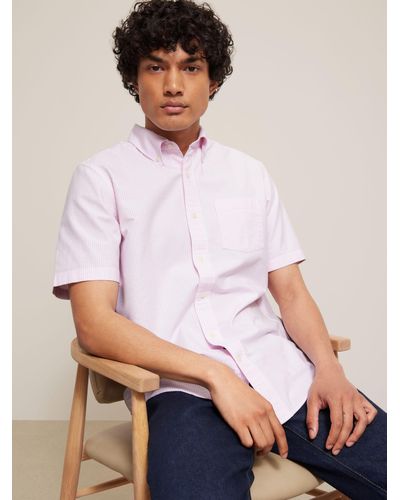 John Lewis Regular Fit Short Sleeve Stripe Shirt - Pink