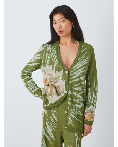 Hayley Menzies Tie Dye Metallic Jacquard Knit Cardigan - Green
