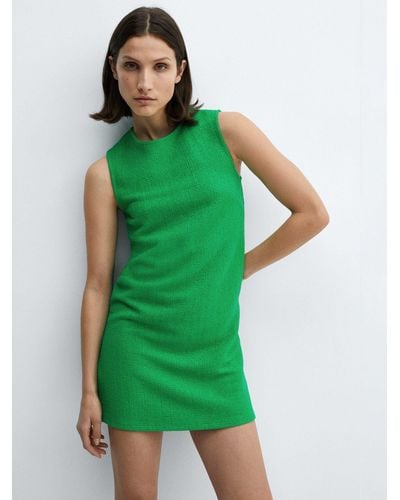 Mango Cotton Blend Textured Mini Dress - Green