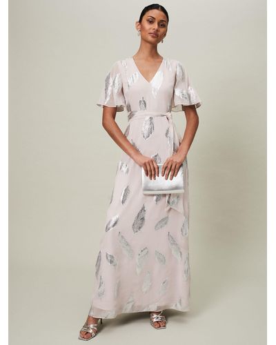 Phase Eight Larah Silk Blend Feather Print Maxi Dress - Natural