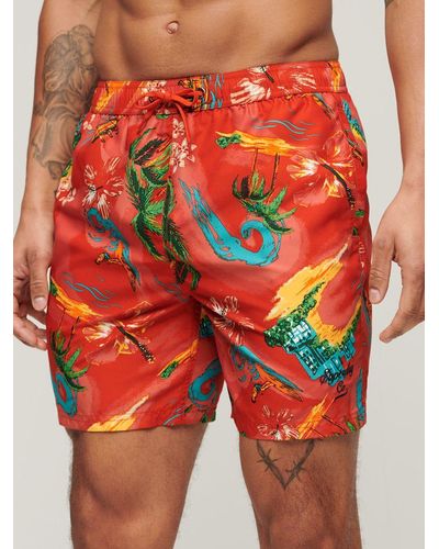 Superdry Recycled Hawaiian Print 17" Swim Shorts - Red