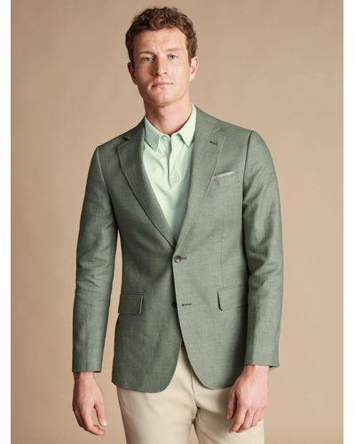 Charles Tyrwhitt Linen And Cotton Blend Slim Fit Blazer - Green