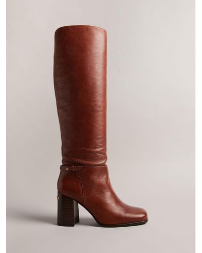 Ted Baker Charona Leather Knee High Square Toe Boots - Brown