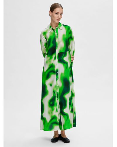 SELECTED Claudine Abstract Print Maxi Shirt Dress - Green