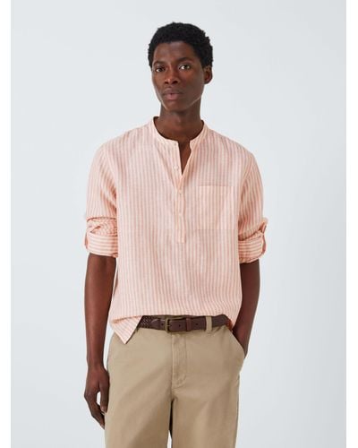 John Lewis Linen Striped Grandad Collar Beach Shirt - Pink