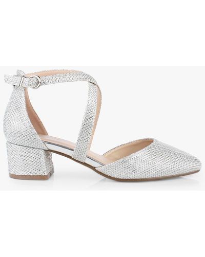 Paradox London Francis Wide Fit Glitter Block Heel Court Shoes - Metallic