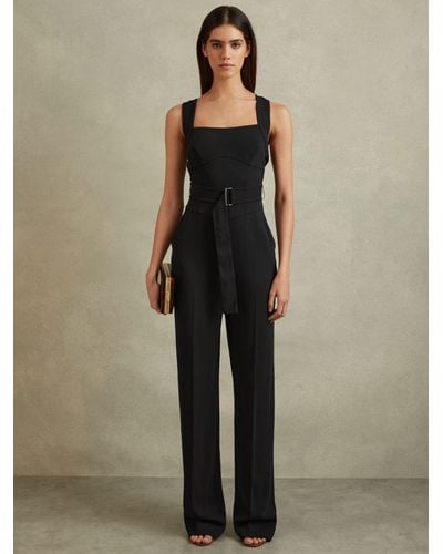 Reiss Kim Cross Back Belted Jumpsuit - Natural