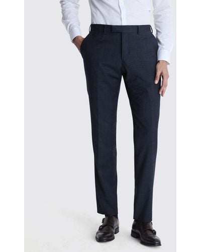 Moss Tailored Fit Wool Blend Check Performance Suit Trousers - Blue