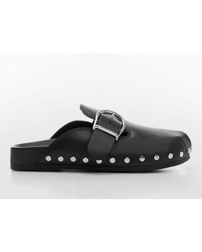 Mango Preya Leather Clog Shoes - Black