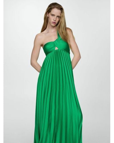 Mango Claudi Asymmetric Pleated Maxi Dress - Green