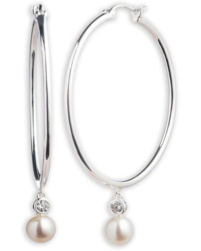 Ralph Lauren Lauren Sterling Silver Pearl Hoop Earrings - White