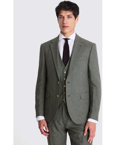 Moss Slim Fit Puppytooth Linen Suit Jacket - Grey