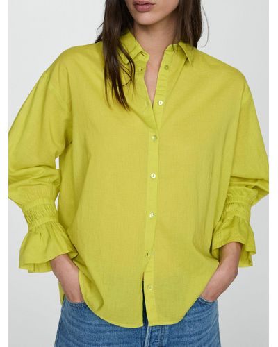 Mango Tropez Plain Ruched Sleeve Shirt - Yellow