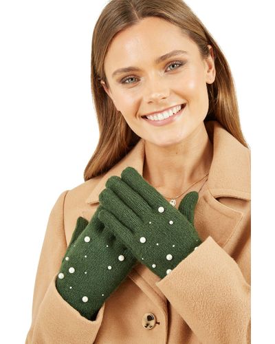 Yumi' Knitted Embellished Gloves - Green