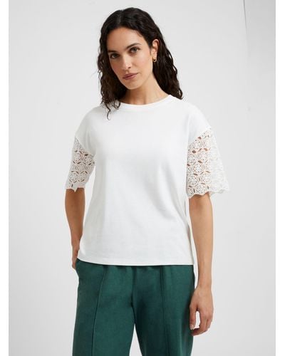 Great Plains Crochet Cotton Short Sleeve T-shirt - White