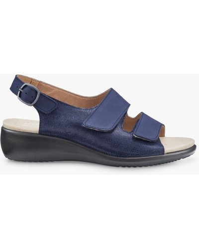 Hotter Easy Ii Wide Fit Faux Lizard Leather Low Wedge Sandals - Blue