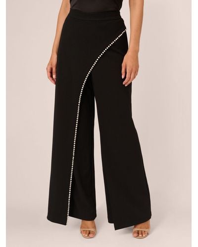 Adrianna Papell Pearl Wide Leg Crepe Trousers - Black