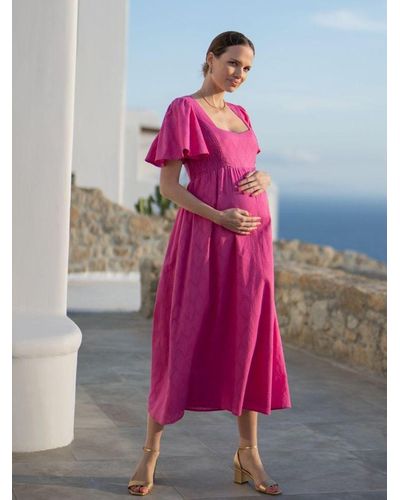 Seraphine Maia Cotton Midi Maternity Dress - Pink