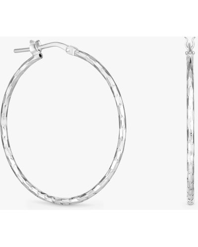 Simply Silver Fine Diamond Cut Hoop Earrings - Natural