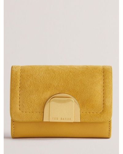 Ted Baker Imperia Lock Detail Fold Over Small Suede Purse - Yellow
