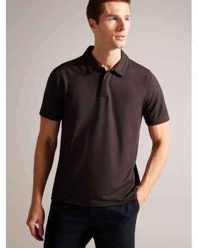 Ted Baker Aroue Short Sleeve Auede Trim Polo Shirt - Black