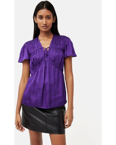 Jigsaw Recycled Satin Tie Neck Blouse - Purple